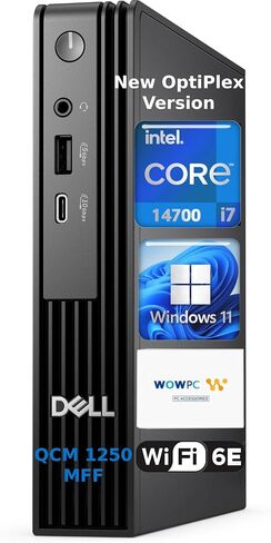 Customized Dell Pro Micro QCM1250 Mini Desktop, New OptiPlex AI PC for Business, Intel 20-Core i7-14700T, 16GB DDR5 256GB SSD, Up to 64GB RAM 4TB SSD, Dual 4K Display Support, USB-C, Win11Pro in Kuwait