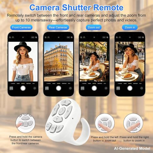 Finger Ring Mouse Mini Wearable Bluetooth Remote Control Scrolling Ring Thumb Mouse Portable Travel Wireless Handheld Air Mouse for Smartphone iPad Tablet for Page Turn Take Photo Watch Video, White in Kuwait