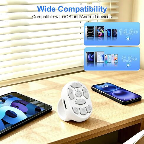 Finger Ring Mouse Mini Wearable Bluetooth Remote Control Scrolling Ring Thumb Mouse Portable Travel Wireless Handheld Air Mouse for Smartphone iPad Tablet for Page Turn Take Photo Watch Video, White in Kuwait