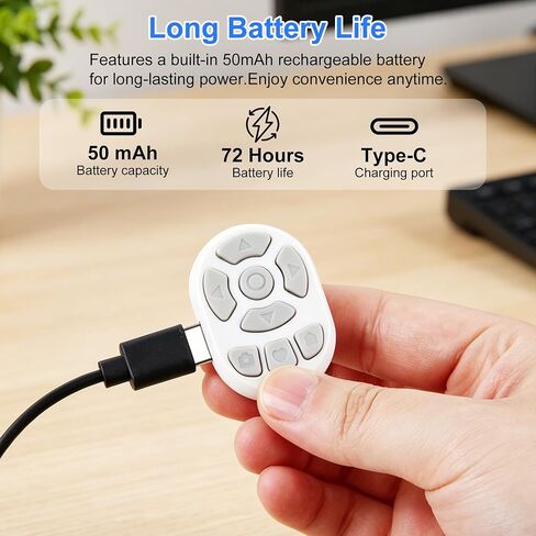 Finger Ring Mouse Mini Wearable Bluetooth Remote Control Scrolling Ring Thumb Mouse Portable Travel Wireless Handheld Air Mouse for Smartphone iPad Tablet for Page Turn Take Photo Watch Video, White in Kuwait
