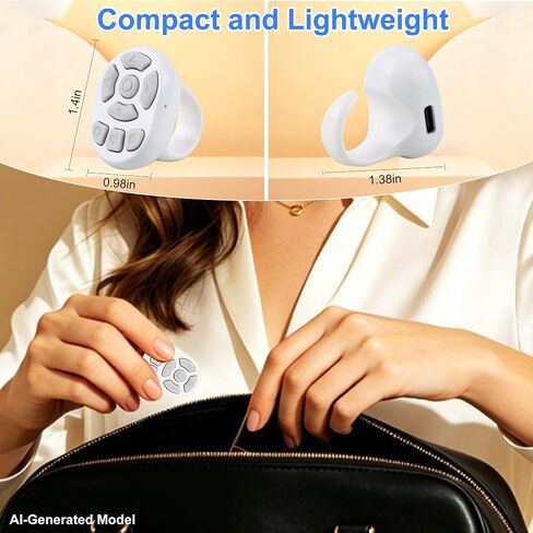 Finger Ring Mouse Mini Wearable Bluetooth Remote Control Scrolling Ring Thumb Mouse Portable Travel Wireless Handheld Air Mouse for Smartphone iPad Tablet for Page Turn Take Photo Watch Video, White in Kuwait