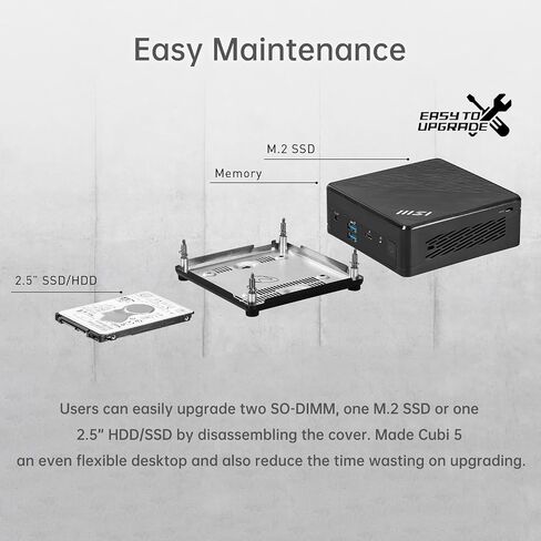 msi Cubi 5 Business Mini Desktop, Intel Core i3-1215U, 8GB RAM, 256GB SSD, Windows 11 Pro, Black in Kuwait
