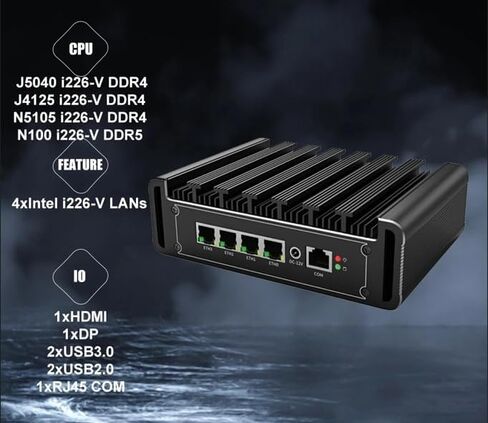 Fanless Mini PC J6412 with 4 lntel i226-V 2.5G LANs,NO RAM NO SSD in Kuwait