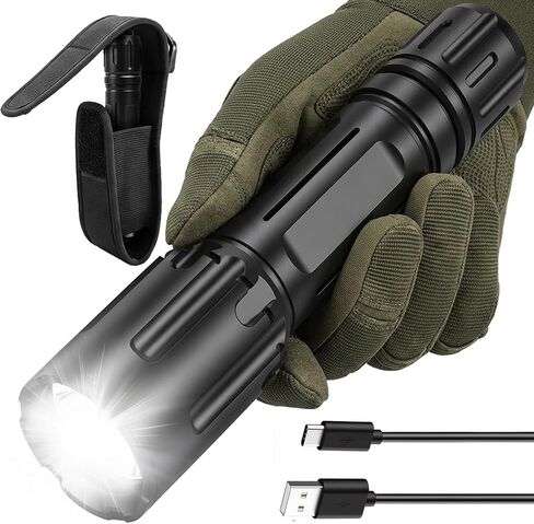 High Lumen Tactical Flashlight, 2200 Lumens Rechargeable LED with Holster in Kuwait
