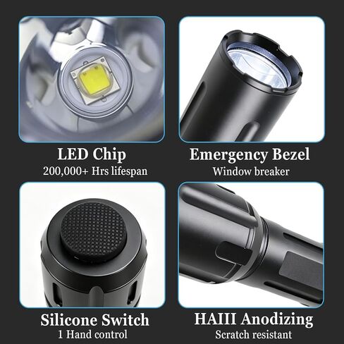 High Lumen Tactical Flashlight, 2200 Lumens Rechargeable LED with Holster in Kuwait