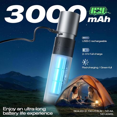 Zoomable LED Flashlight Rechargeable & Lantern, Built-in SOS Alert Flash in Kuwait