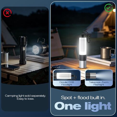 Zoomable LED Flashlight Rechargeable & Lantern, Built-in SOS Alert Flash in Kuwait