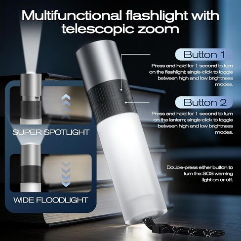 Zoomable LED Flashlight Rechargeable & Lantern, Built-in SOS Alert Flash in Kuwait