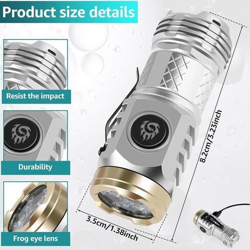 2Pcs Three-Eyed Monster Mini Flashlight, German Three-Eyed Monster Mini Flash Super Power Flashlight, Pocket Flashlight with Clip, Torch LED Flashlight, Portable Pocket Torch (Black+Silver) in Kuwait