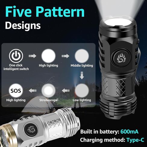 2Pcs Three-Eyed Monster Mini Flashlight, German Three-Eyed Monster Mini Flash Super Power Flashlight, Pocket Flashlight with Clip, Torch LED Flashlight, Portable Pocket Torch (Black+Silver) in Kuwait