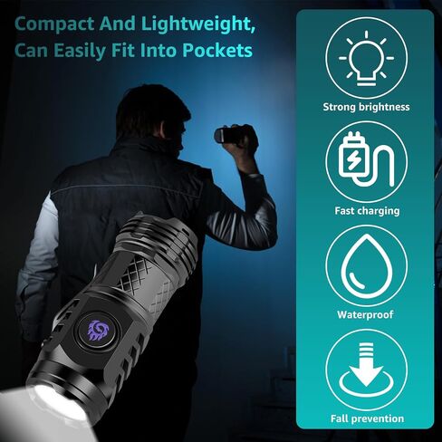 2Pcs Three-Eyed Monster Mini Flashlight, German Three-Eyed Monster Mini Flash Super Power Flashlight, Pocket Flashlight with Clip, Torch LED Flashlight, Portable Pocket Torch (Black+Silver) in Kuwait