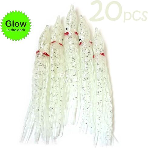 20pcs Fish WOW!® Glow 5" Squid Skirts 13cm Crinkle Luminous Hoochies Wavy Octopus Skirts Fishing Soft Trolling Lures in Kuwait