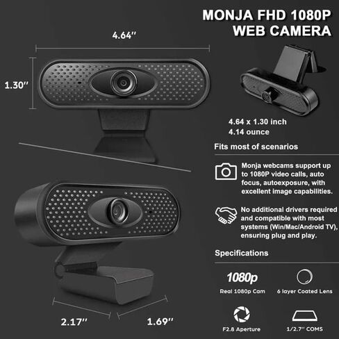 Webcam 1080P Full Web Camera with Built-in Microphone Plug Cam for PC Computer Laptop Desktop in Kuwait