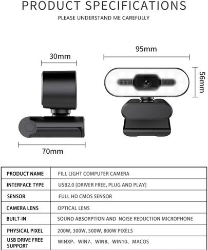 Webcam Fill Light Web Camera with Microphone Live Broadcast Computer PC Cam in Kuwait