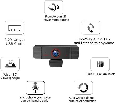 Webcam 1080p Web Camera with Microphone for PC Cam for Computer 2 Mega Pixels 1920x1080 Resolution in Kuwait