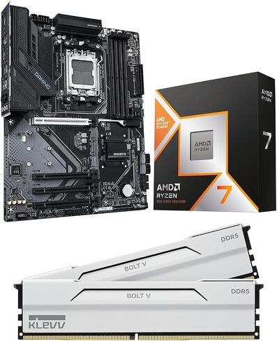 Micro Center CPU Motherboard Memory Combo: AMD Ryzen 7 9800X3D CPU Processor + Gigabyte B850 Gaming WIFI6 Motherboard + KLEVV Bolt V DDR5 32GB (2x16GB) 6000MHz CL30 Desktop Ram Memory White in Kuwait
