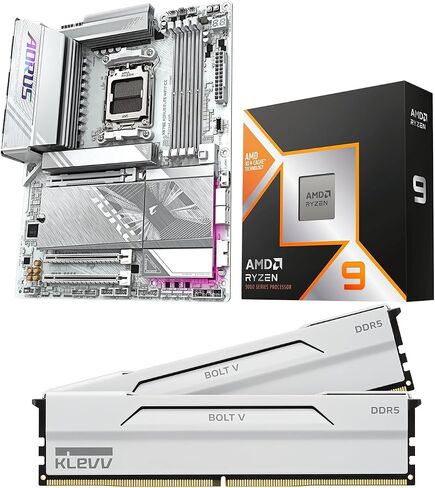 Micro Center CPU Motherboard Memory Combo: AMD Ryzen 9 9950X3D CPU Processor + GIGABYTE X870E AORUS Elite WIFI7 ICE Motherboard+ KLEVV Bolt V DDR5 32GB (2x16GB) 6400MHz CL30 Ram Memory White in Kuwait