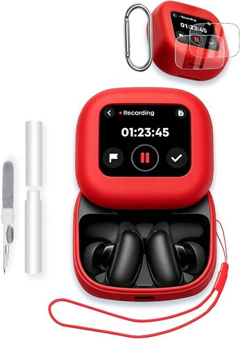 Case for Anker Soundcore Liberty 5 Pro MAX Earbuds, Soft Silicone Protective Portable Scratch Shock Resistant with 2pack Screen Protector &Cleaner Kit & Carabiner & Lanyard,Red in Kuwait