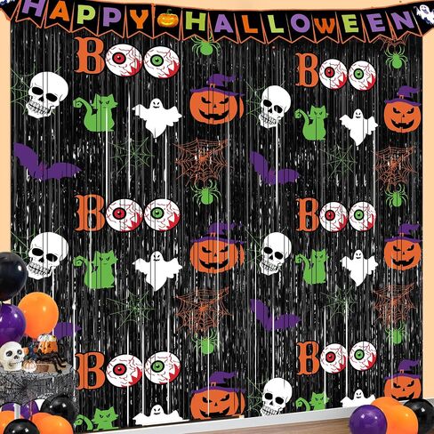 Halloween Party Decorations, 2Pack Scary Halloween Foil Fringe Curtains,3.3 x 6.6 FT Halloween Decorations Photo Backdrop Streamers for Birthday Party Window Door Wall Indoor Outdoor in Kuwait