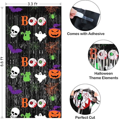 Halloween Party Decorations, 2Pack Scary Halloween Foil Fringe Curtains,3.3 x 6.6 FT Halloween Decorations Photo Backdrop Streamers for Birthday Party Window Door Wall Indoor Outdoor in Kuwait