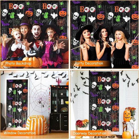 Halloween Party Decorations, 2Pack Scary Halloween Foil Fringe Curtains,3.3 x 6.6 FT Halloween Decorations Photo Backdrop Streamers for Birthday Party Window Door Wall Indoor Outdoor in Kuwait