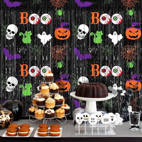 Halloween Party Decorations, 2Pack Scary Halloween Foil Fringe Curtains,3.3 x 6.6 FT Halloween Decorations Photo Backdrop Streamers for Birthday Party Window Door Wall Indoor Outdoor in Kuwait
