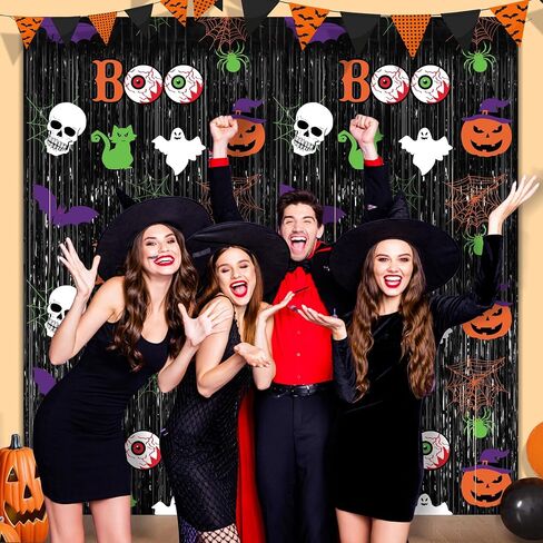 Halloween Party Decorations, 2Pack Scary Halloween Foil Fringe Curtains,3.3 x 6.6 FT Halloween Decorations Photo Backdrop Streamers for Birthday Party Window Door Wall Indoor Outdoor in Kuwait