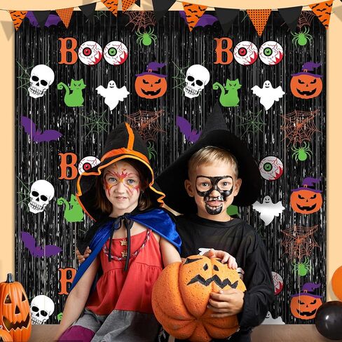 Halloween Party Decorations, 2Pack Scary Halloween Foil Fringe Curtains,3.3 x 6.6 FT Halloween Decorations Photo Backdrop Streamers for Birthday Party Window Door Wall Indoor Outdoor in Kuwait
