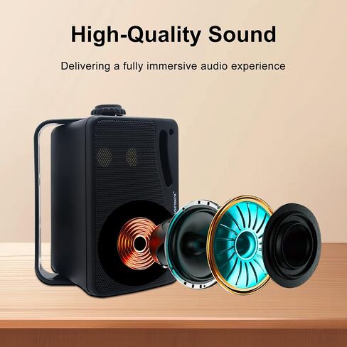 STUDIOFINIX 3.5 Inch Outdoor Bluetooth Speakers Waterproof Wired,3 Way 200W Upgrade Premium Wall Mount Speakers,Ideal use in Patio,Deck, Indoor Outdoor（Black） in Kuwait
