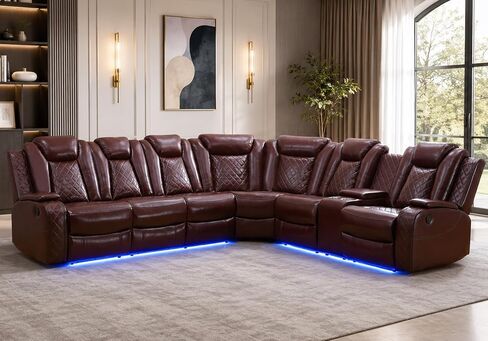 Power Recliner Sofa Set with LED Lights, Includes 2 Manual Recliner 1 Seat and a Loveseat, Living Room 3-Seater Furniture Set with USB Power Port, Reading Light, for Home Theater, Black2 in Kuwait