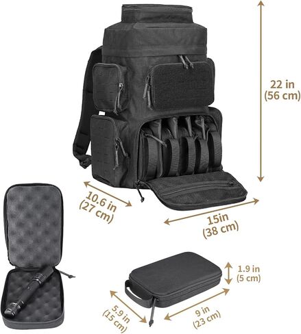 MGFLASHFORCE Tactical Range Backpack for handguns,Laser-Cutting Modular Gun Backpack with 5 Pistol Cases for Hunting and Shooting in Kuwait