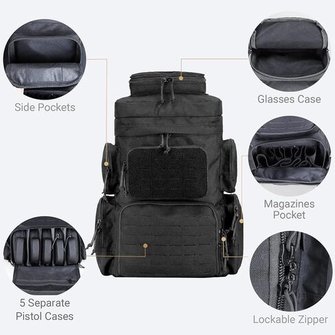 MGFLASHFORCE Tactical Range Backpack for handguns,Laser-Cutting Modular Gun Backpack with 5 Pistol Cases for Hunting and Shooting in Kuwait