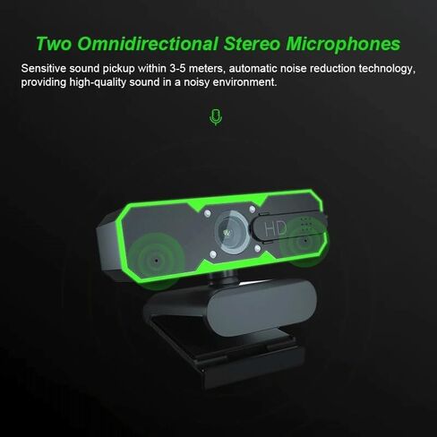 1080P Webcam Microphone Fill Light Rotatable Cameras for Live Video Conference Work for PC Camera in Kuwait