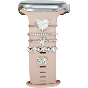 Women Decorative Watch Band Charms for Apple Watch 38mm 40mm 41mm 42mm 44mm 45mm 49mm,Love Heart Slide Ring Loops Silicone Smartwatch Strap Accessories ,Metal Charms for Iwatch Band Charms Series Ultra 8 7 6 5 4 3 2 se，for Samsung Galaxy Fitbit in Kuwait