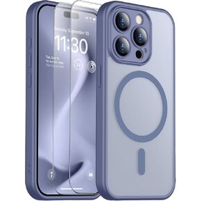 SPIDERCASE for iPhone 15 Pro Case, Magnetic Translucent Matte Case with 2PCS Tempered Glass Screen Protector Slim Phone Case for iPhone 15 Pro 6.1'', Lavender Gray in Saudi Arabia