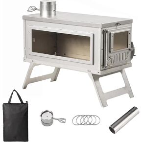 Portable Wood-Burning Stove for Camping with Backpack and 7.2 ft Chimney Pipe; Lightweight and Foldable for Tent, Hunting, Ice Fishing, Travel; Ideal Gift for Campers, Outdoor Accessories in Saudi Arabia