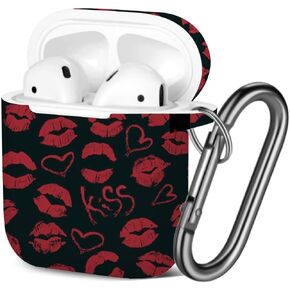 [متوافق مع AirPods 2 و1] غطاء حماية من جل TPU الناعم المقاوم للصدمات مع سلسلة مفاتيح لـ Apple AirPods (بصمات قبلات أحمر الشفاه) in Kuwait