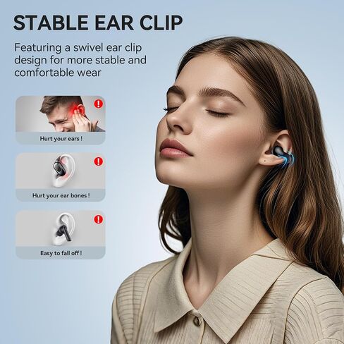 Oraolo Open Ear AC600 Headphones, Bluetooth 6.0 Wireless Earbuds with HiFi Stereo, Clip-On Earbuds with ENC Clear Call, 24H Playtime, Touch Control, IPX6 Waterproof Wireless Headphones for Outdoor in Kuwait