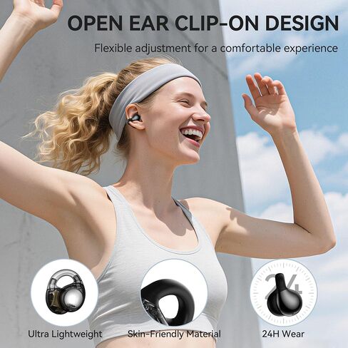 Oraolo Open Ear AC600 Headphones, Bluetooth 6.0 Wireless Earbuds with HiFi Stereo, Clip-On Earbuds with ENC Clear Call, 24H Playtime, Touch Control, IPX6 Waterproof Wireless Headphones for Outdoor in Kuwait