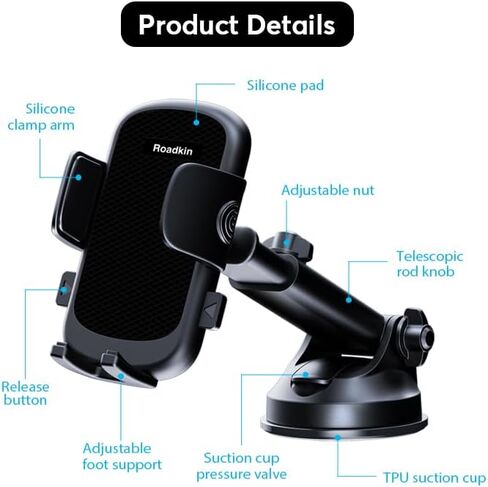 Car Phone Holder,2026 Military Grade,Strongest Suction, Heat Resistant Material, Universal Dashboard and Windshield Mount with Adjustable Suction Cup, Compatible with All Smartphones in Kuwait