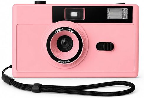LENSY 35mm Film Camera – Reusable, Point and Shoot, Focus Free, Built-in Flash, Easy to Use for Beginners & Kids – Batteries & Wrist Strap Included (Pink) in Kuwait