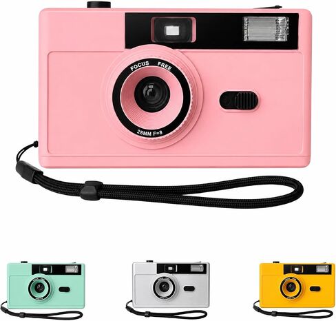 LENSY 35mm Film Camera – Reusable, Point and Shoot, Focus Free, Built-in Flash, Easy to Use for Beginners & Kids – Batteries & Wrist Strap Included (Pink) in Kuwait