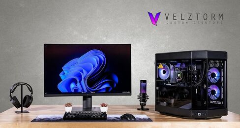 Velztorm Black Praetix 3D Custom Built Y60 Gaming Desktop PC (GeForce RTX 5080 16GB (>4090), Liquid Cooled AMD Ryzen 7 9800X3D, 64GB DDR5, 2TB PCIe SSD, 1000W PSU, WiFi 7, Win11Home) in Kuwait