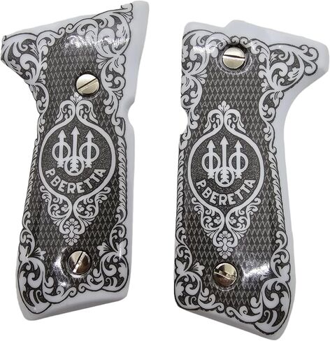 Custom for Beretta 92 Grips - Smooth Melamine with Scrollwork, Includes Matching Screws, Fits Full-Size Beretta Models, 92FS, m9, 92a1, 92 INOX, Custom Design in Kuwait