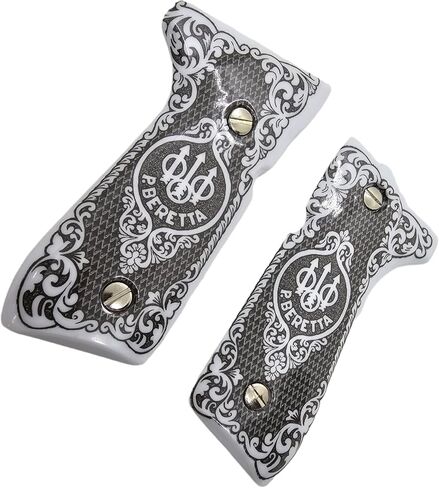 Custom for Beretta 92 Grips - Smooth Melamine with Scrollwork, Includes Matching Screws, Fits Full-Size Beretta Models, 92FS, m9, 92a1, 92 INOX, Custom Design in Kuwait