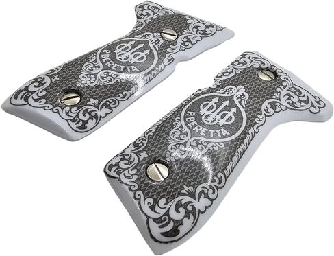 Custom for Beretta 92 Grips - Smooth Melamine with Scrollwork, Includes Matching Screws, Fits Full-Size Beretta Models, 92FS, m9, 92a1, 92 INOX, Custom Design in Kuwait