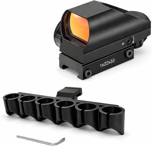 Combo of 2 | 12 Gauge Picatinny Side Saddle Ammo Holder & Red Dot Reflex Sight Scope 1x22x33mm Rifle Scope Optic Accessories, Installs on to Your Picatinny mounting Platform with no Additional in Kuwait