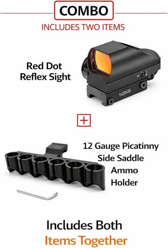 Combo of 2 | 12 Gauge Picatinny Side Saddle Ammo Holder & Red Dot Reflex Sight Scope 1x22x33mm Rifle Scope Optic Accessories, Installs on to Your Picatinny mounting Platform with no Additional in Kuwait
