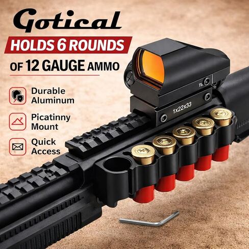 Combo of 2 | 12 Gauge Picatinny Side Saddle Ammo Holder & Red Dot Reflex Sight Scope 1x22x33mm Rifle Scope Optic Accessories, Installs on to Your Picatinny mounting Platform with no Additional in Kuwait