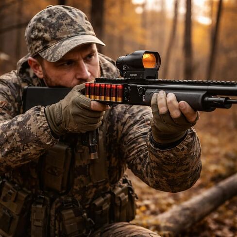 Combo of 2 | 12 Gauge Picatinny Side Saddle Ammo Holder & Red Dot Reflex Sight Scope 1x22x33mm Rifle Scope Optic Accessories, Installs on to Your Picatinny mounting Platform with no Additional in Kuwait